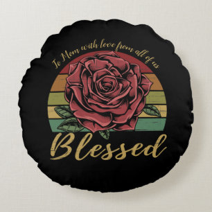 Distrestierte Retro Sunset Rote Rose gesegnet Rundes Kissen