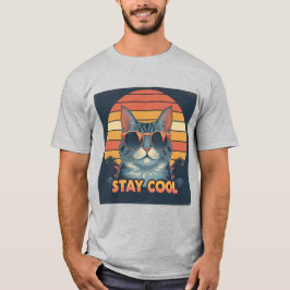 Distrestiertes Retro "Bleibe Cool" Cat T-Shirt - 8