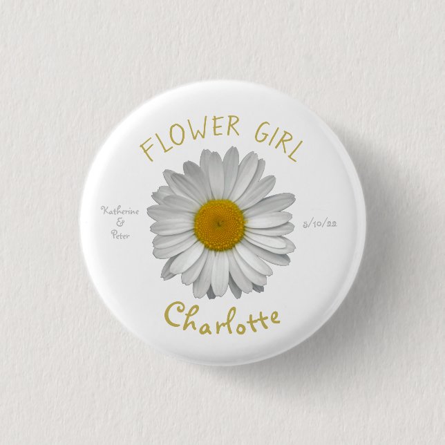 Disy Blume Gold Name Flower Girl Button (Vorderseite)