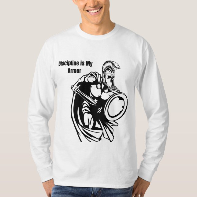 „Disziplin ist meine Rüstung – Krieger-Schwert-T-S T-Shirt (Vorderseite)