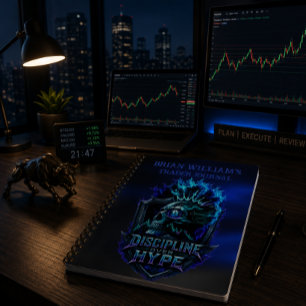 Disziplin statt Hype Blaues Glühen Bitcoin Krypto Notizbuch