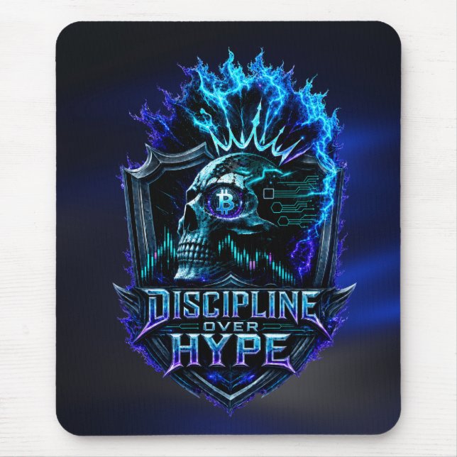 Disziplin statt Hype Blaues Leuchten Bitcoin Krypt Mousepad (Vorne)