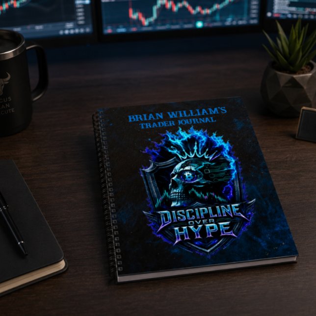 Disziplin statt Hype Blue Grunge Bitcoin  Notizbuch (Personalization and product image shown for illustration purposes only.)