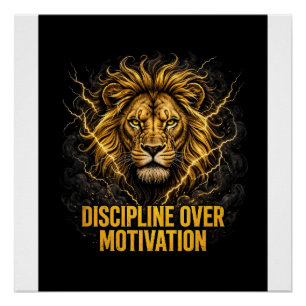 Disziplin statt Motivation Löwen-Mentalität Fitnes Poster