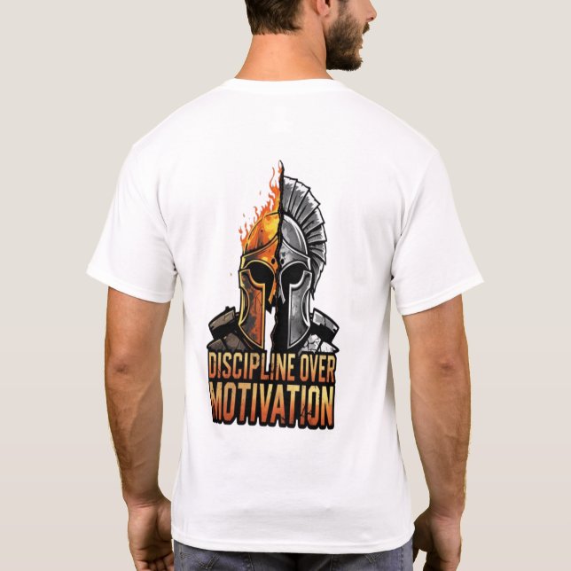Disziplin über Motivation - Spartaner Krieger T-Shirt (Rückseite)