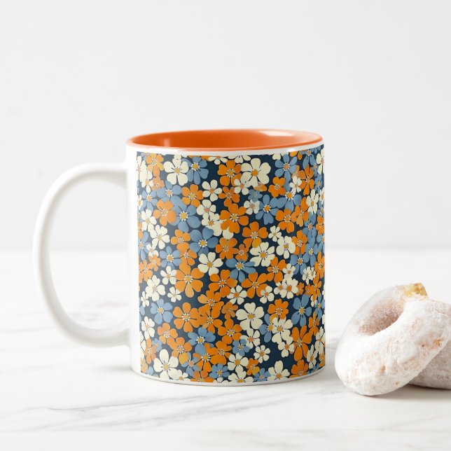 Ditsy Blume Pattern Zweifarbige Tasse (Mit Donut)