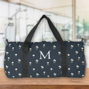 Ditsy-Blumen-Boho-Wildblume-Dunkelblau-Monogramm Duffle Bag