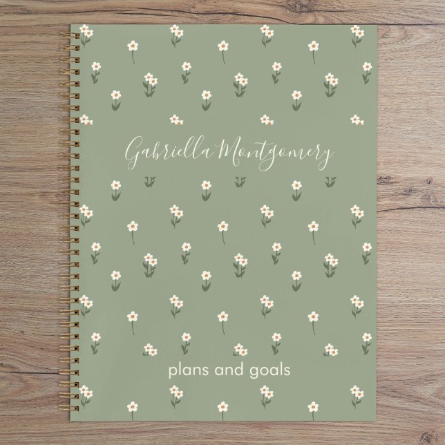 Ditsy-Blumen-Boho-Wildblumen-Sagegrün-Name-Text Notizbuch (Von Creator hochgeladen)