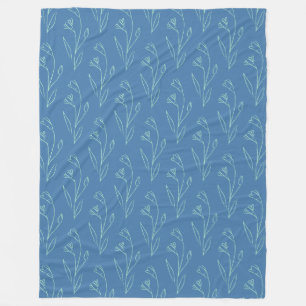 Ditsy Dainty Boho Blumenstrauch Zeichnend in Blue Fleecedecke