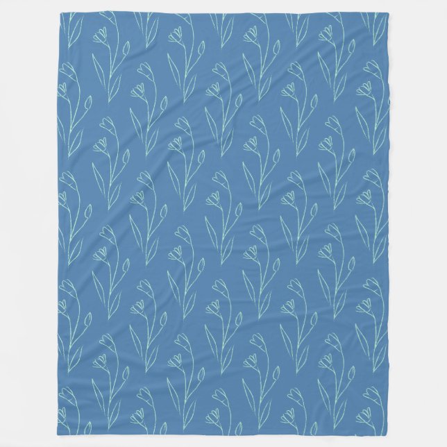 Ditsy Dainty Boho Blumenstrauch Zeichnend in Blue Fleecedecke (Vorderseite)