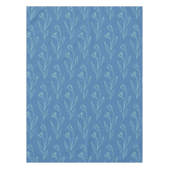 Ditsy Dainty Boho Blumenstrauch Zeichnend in Blue Tischdecke (Vorderseite)