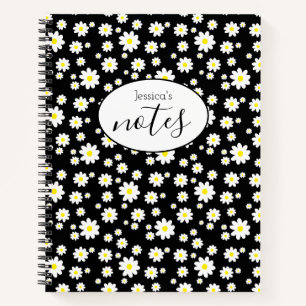 Ditsy Daisy Blume Pattern Individuelle Name Black Notizbuch