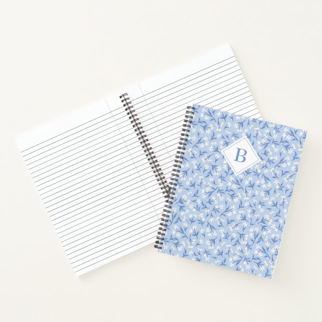 Ditsy Daisy Floral Monogram Periwinkle Blue Notizbuch (Innenseite)