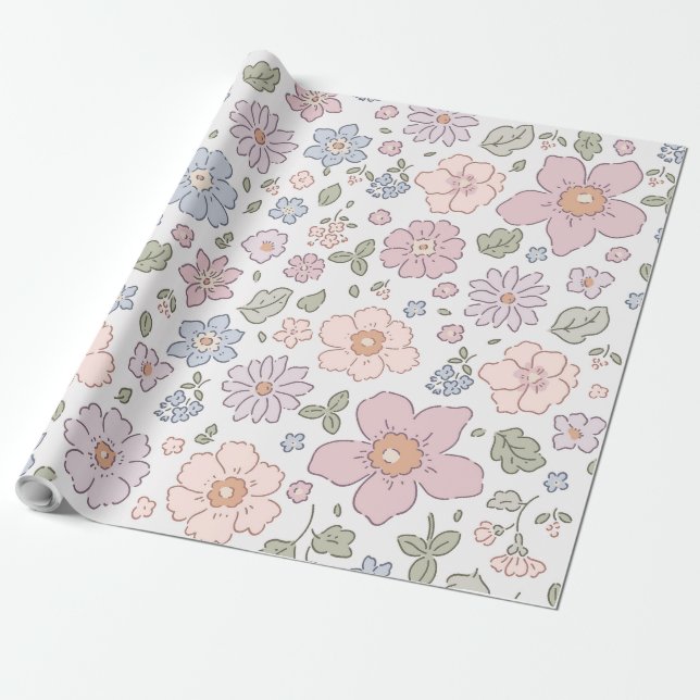 Ditsy Floral Baby Shooter Wrapping Paper Geschenkpapier (Ungerollt)