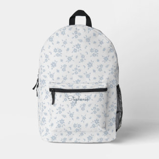 Ditsy Floral Boho Botanisches Weiß Blau Mädchennam Bedruckter Rucksack