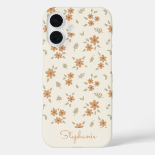 Ditsy Floral Boho Wildblume Neutral Beige Name iPhone 16 Hülle
