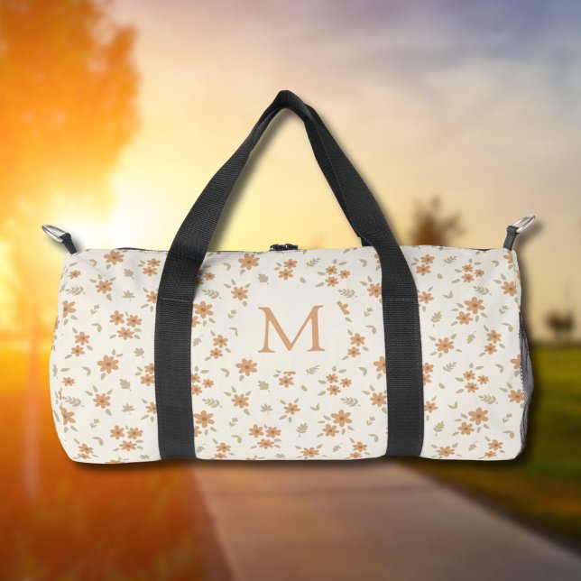 Ditsy Floral Boho Wildflower Beige Girl Monogram Duffle Bag (Von Creator hochgeladen)