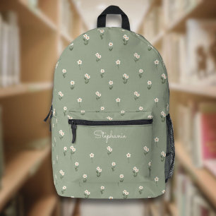 Ditsy Floral Boho Wildflower Salbei Grüner Name Bedruckter Rucksack