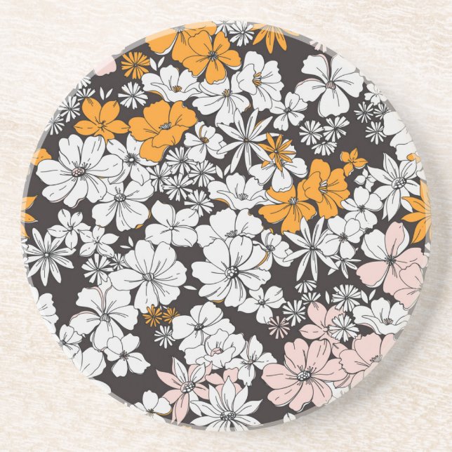 Ditsy Floral: farbenfroher dunkler Hintergrund. Getränkeuntersetzer (Vorne)