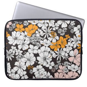 Ditsy Floral: farbenfroher dunkler Hintergrund. Laptopschutzhülle