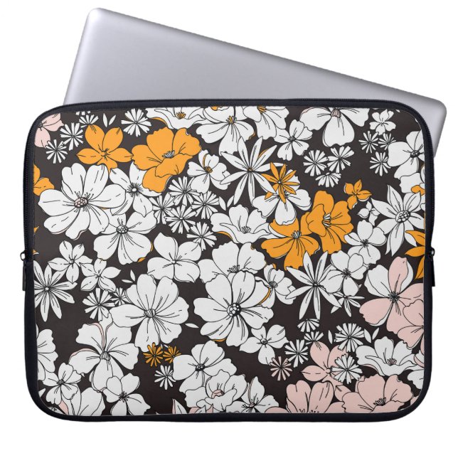 Ditsy Floral: farbenfroher dunkler Hintergrund. Laptopschutzhülle (Vorderseite)