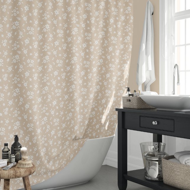 Ditsy Floral Muted Neutral Soft Pale Tan Taupe Duschvorhang (Von Creator hochgeladen)