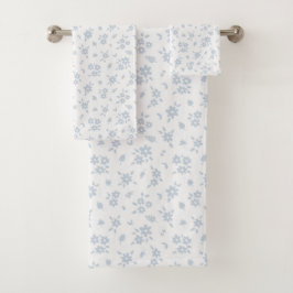 Ditsy Floral Pattern Coastal Cottage Blue White Badhandtuch Set