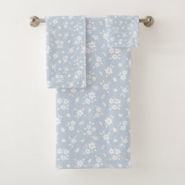 Ditsy Floral Pattern Coastal Cottagecore Pale Blue Badhandtuch Set