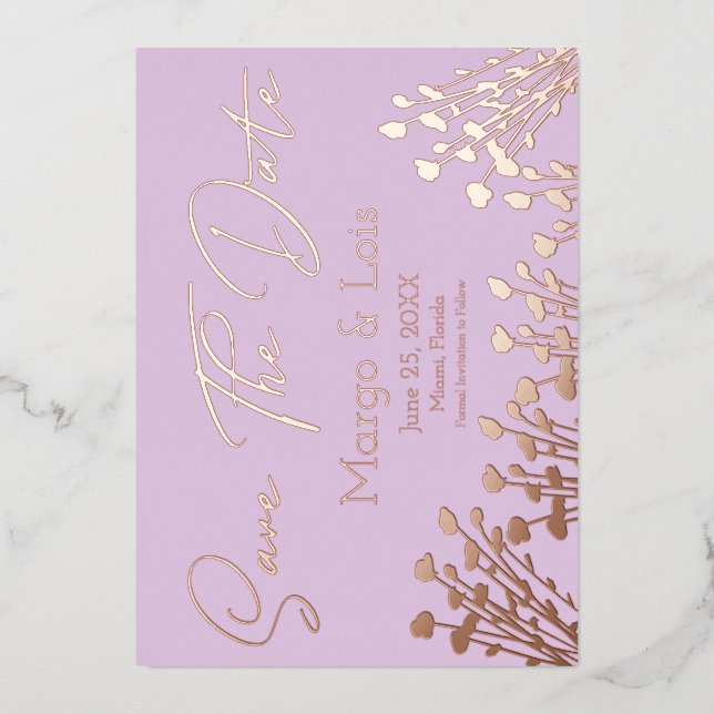 Ditsy Floral Save the Date gepresst Folieneinladung (Vorderseite)