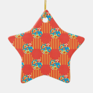 Ditsy Floral, Streifen, Polka Dots Patchwork Keramikornament