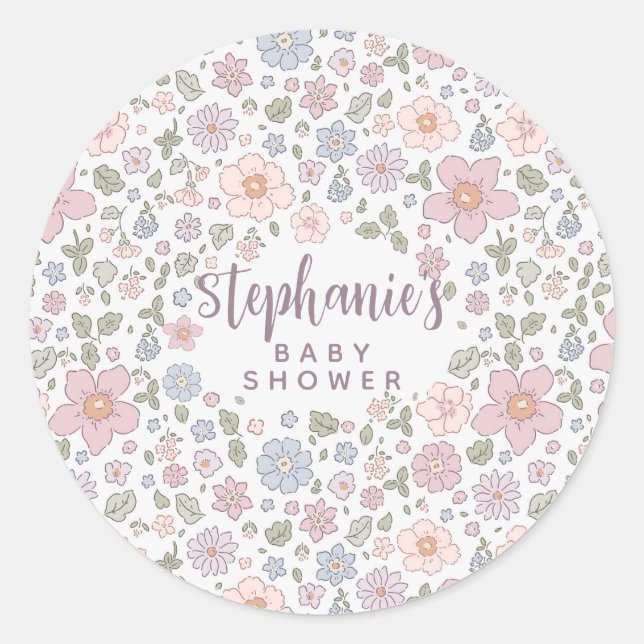Ditsy Floral Theme Baby Shower Stickers (Vorderseite)