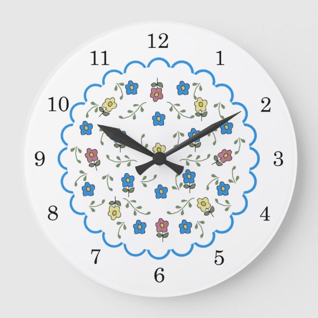 Ditsy Floral Wall Clock Große Wanduhr (Vorderseite)