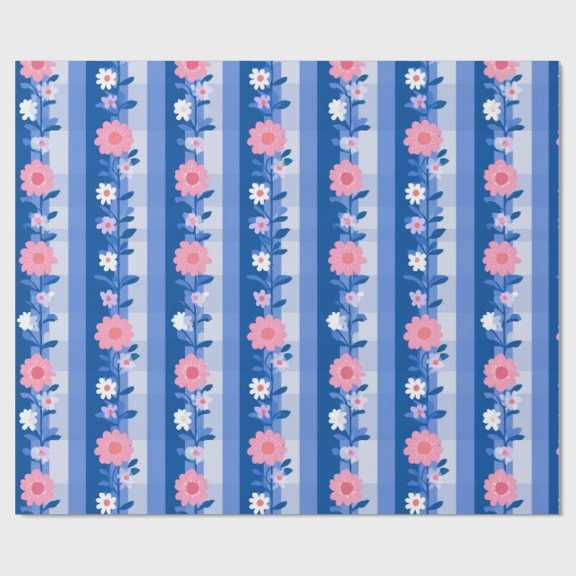 Ditsy Gingham Grandmillenial Daisies Geschenkpapier (Flach)