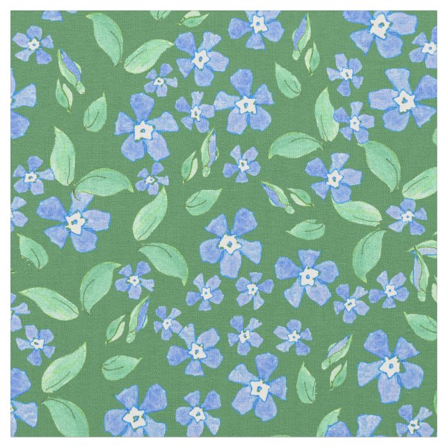 Ditsy helle blaue Singrüne auf grünem Blumen Stoff (Nahaufnahme)