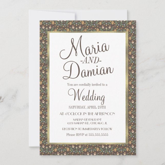 Ditsy Herbstlaubs Greenery Pattern Wedding Einladung (Vorderseite)