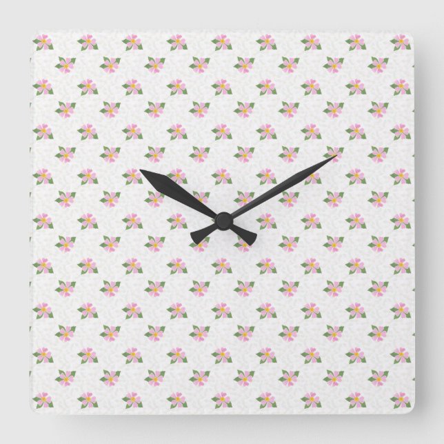 Ditsy Hund Rose Polka Style Square Wall Clock Quadratische Wanduhr (Vorderseite)