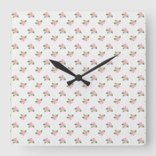 Ditsy Hund Rose Polka Style Square Wall Clock Quadratische Wanduhr