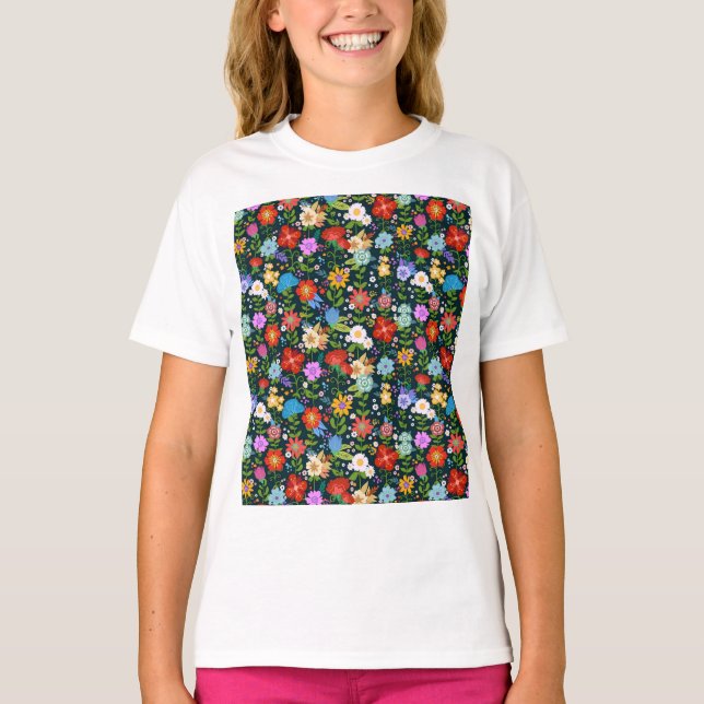 Ditsy-nahtlose Blume Muster-13554 T-Shirt (Vorderseite)