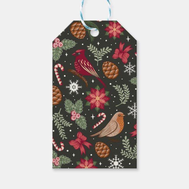 Ditsy Natural Christmas Gift Tags Geschenkanhänger (Vorderseite)