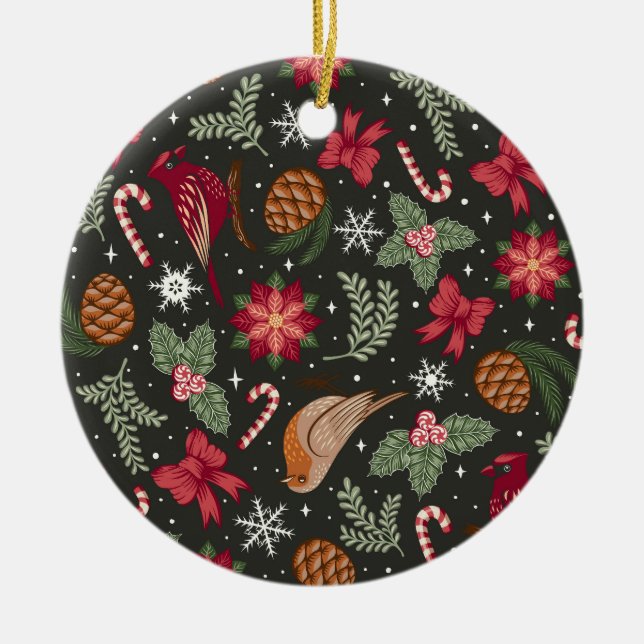 Ditsy Natural Christmas Keramik Ornament (Vorne)