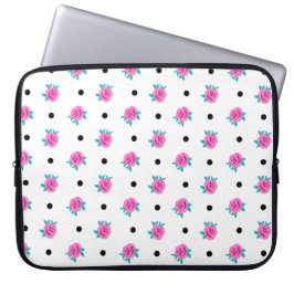 Ditsy Pink Roses & Black Polka Dots Laptop-Sieb Laptopschutzhülle