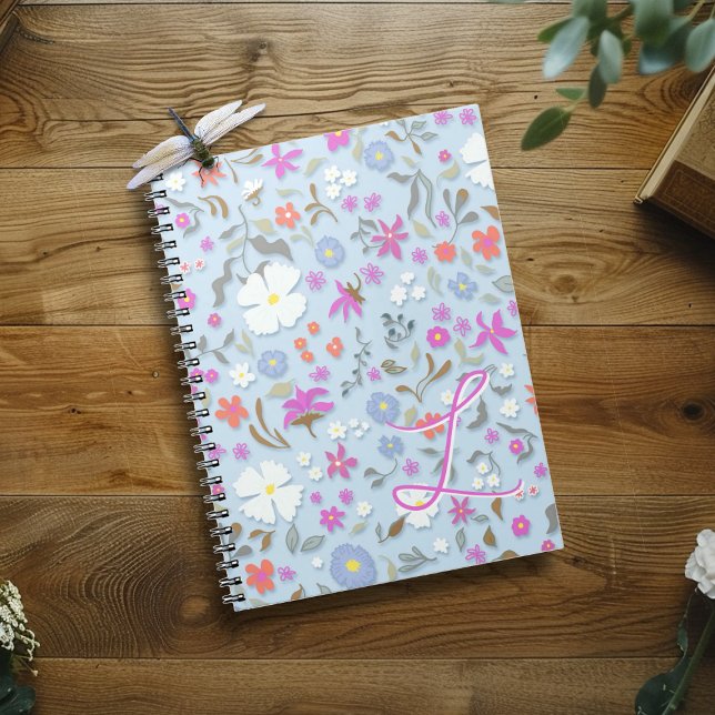 Ditsy Pop Floral Art Himmelblau Initiale Notizblock (Von Creator hochgeladen)