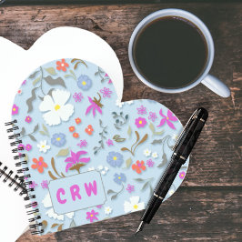 Ditsy Pop Floral Art Monogramm-Herzform Notizbuch