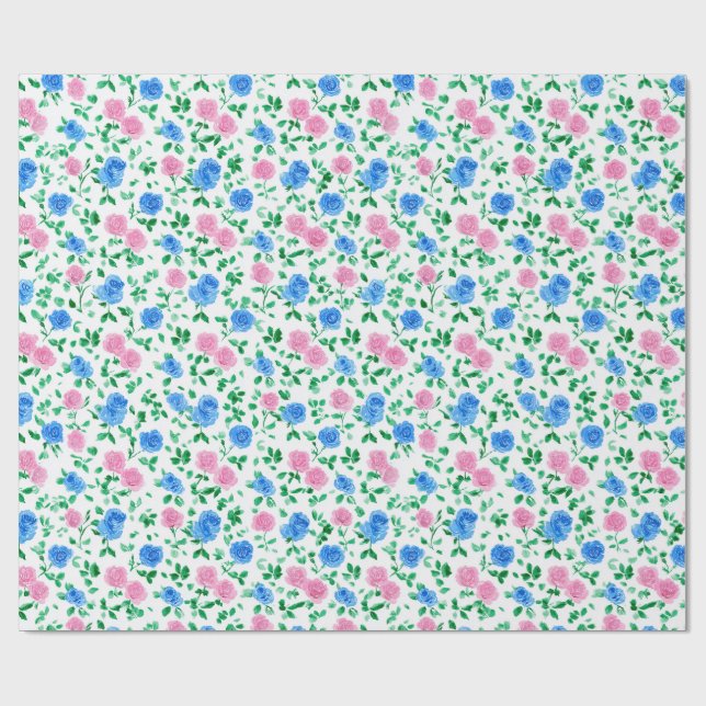 Ditsy Preppy Grandmillenial Rosen Spring Geschenkpapier (Flach)