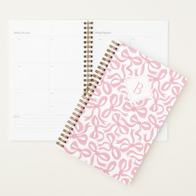 Ditsy Preppy Pink Bow Monogram Planer (Anzeige)