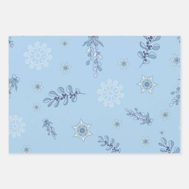 Ditsy-Schneeflocken-Muster Hintergrundtexturen Geschenkpapier Set (Vorderseite 2)