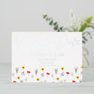 Ditsy Wildblumen Save-the-Date-Karten gedrückt Folieneinladung
