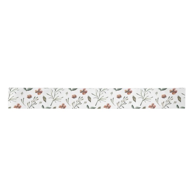 Ditsy Woodsy Sienna Brown und Rose Dogwood Floral Satinband (Vorderseite)