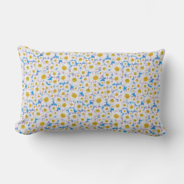 Ditzy Daisies auf Blue Custom Lumbar Pillow Lendenkissen (Vorderseite)