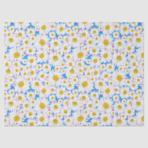 Ditzy Daisies über blaues Gewebe Seidenpapier